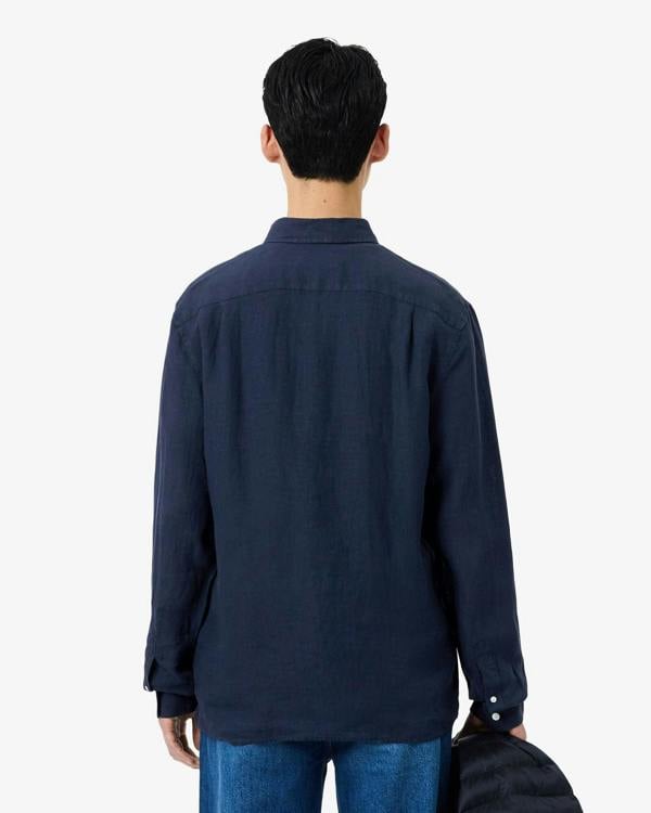 Lacoste Regular Fit Long Sleeve Mens Linen Shirt - Navy Blue 166 | CHO | Designer Mens Long Sleeve Shirts