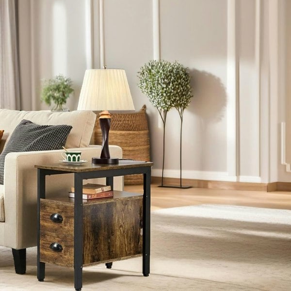 Rafaelo Mobilia Bedside Table With 2 Drawers Rustic Brown