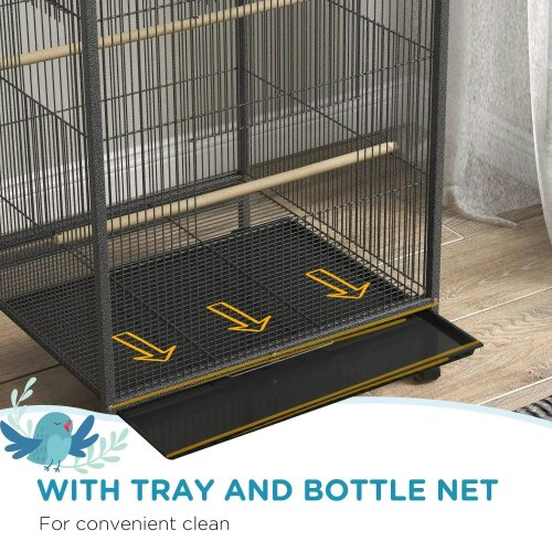Bobobiy Bird Cage, Budgie Cage, with Rolling Stand, for Small Birds - Grey
