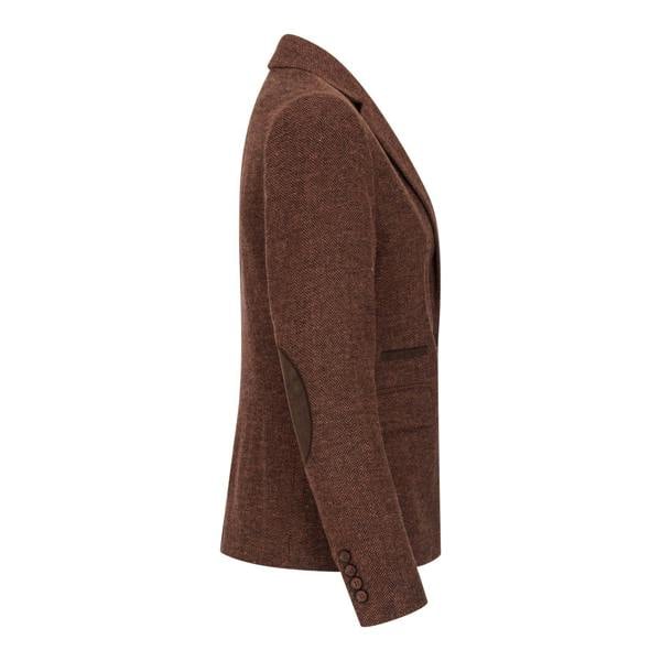 TruClothing Women's Rust Brown Herringbone Wool Tweed Check Blazer