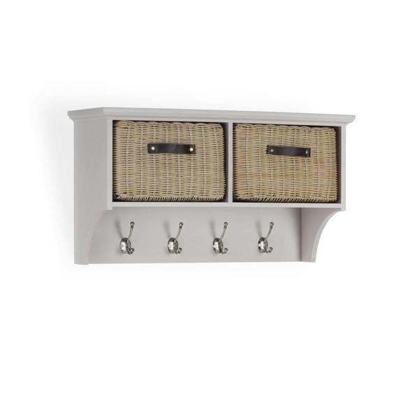 Statement Furniture Tetbury Wall Coat Rack with 2 Strong Storage Baskets. Assembled Hallway Storage Shelf