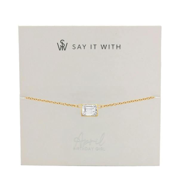 Say It With Emerald Cut Birthstone Necklace - Yellow Gold