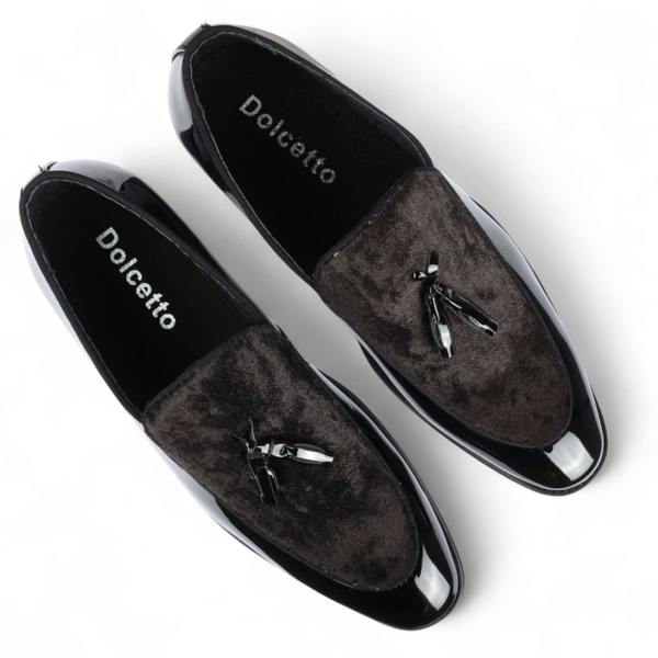 Dolcetto Men's Velvet Tassel Loafers Formal Patent Dress Shoes