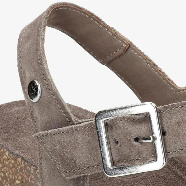 Panama Jack Women's Wedge Stone Grey Suede Leather Sandals - Sasha B6