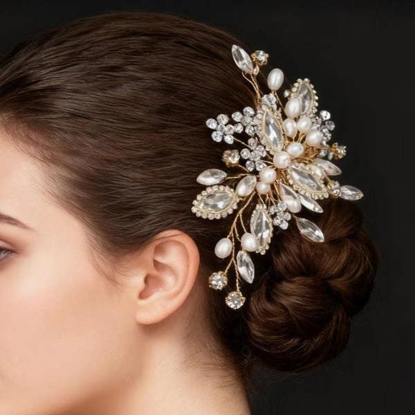 Gold Trip Marquise Crystal & Pearl Hair Comb