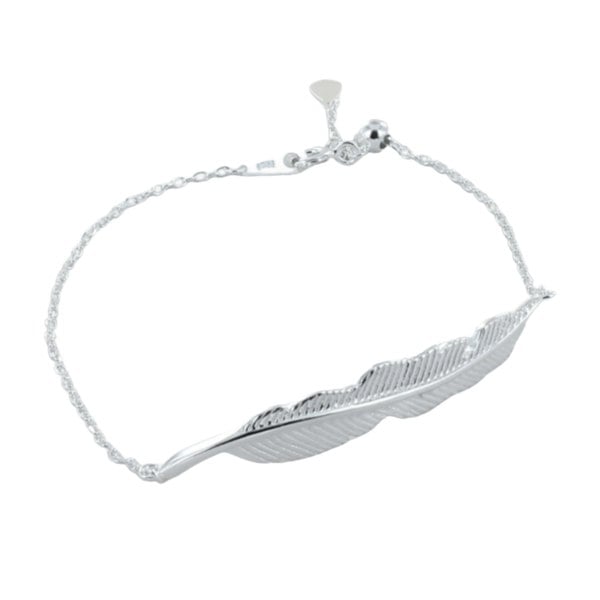 Large Sterling Silver Feather Slider Bracelet - Reeves & Reeves