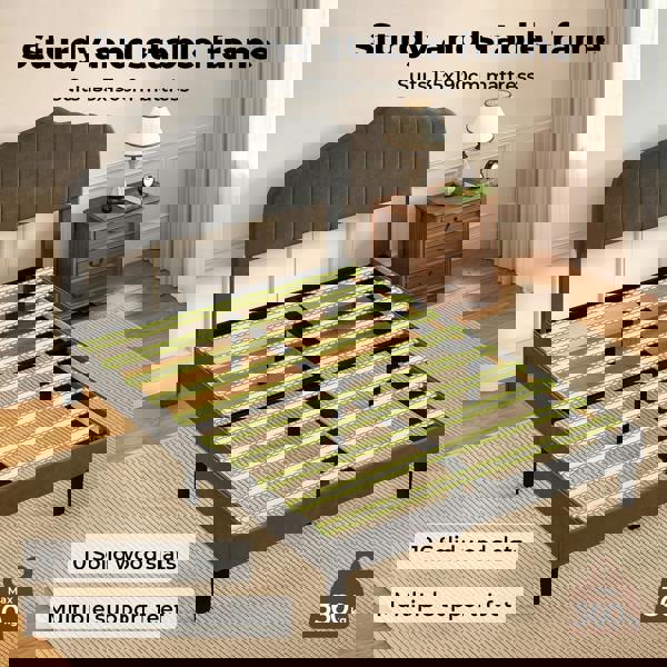 Levede Upholstered Bed Frame Linen Fabric Scalloped Headboard Small Double King