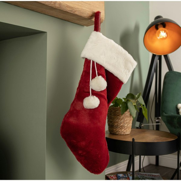 Samuel Alexander 60cm Red Christmas Stocking with White Cuff and Pom Poms