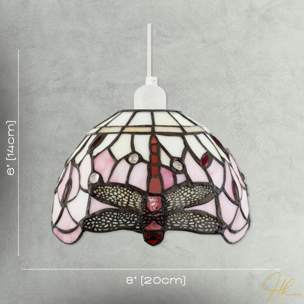 Pale Pink and White Stained Glass Dragonfly Tiffany Pendant Shade Image 7