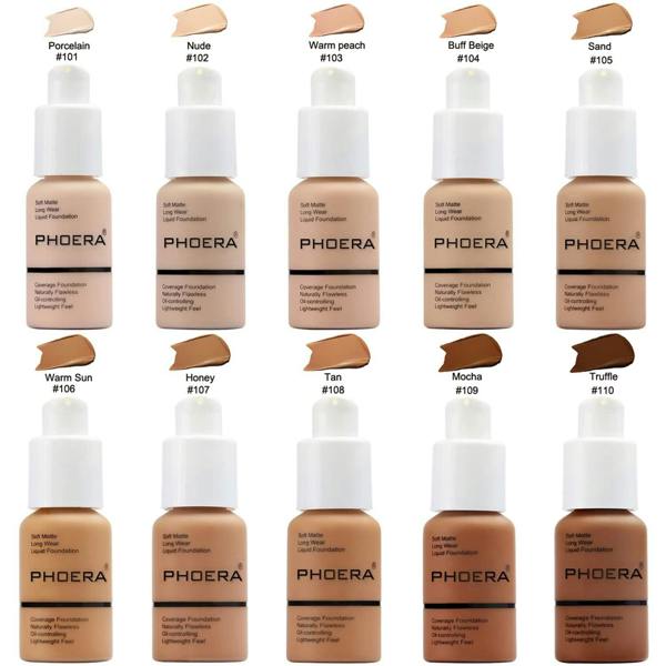 Phoera Flawless Matte Liquid Foundation - Full Coverage Oil-Free Makeup - 30ml