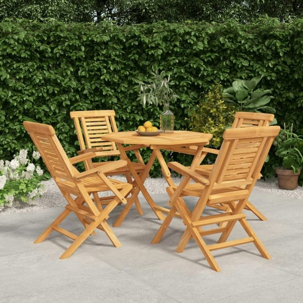 Berkfield 5 Piece Garden Dining Set Solid Wood Teak