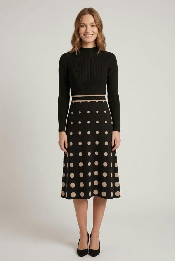 Izabel London Spotty Print High Neck Midi Jumper Dress