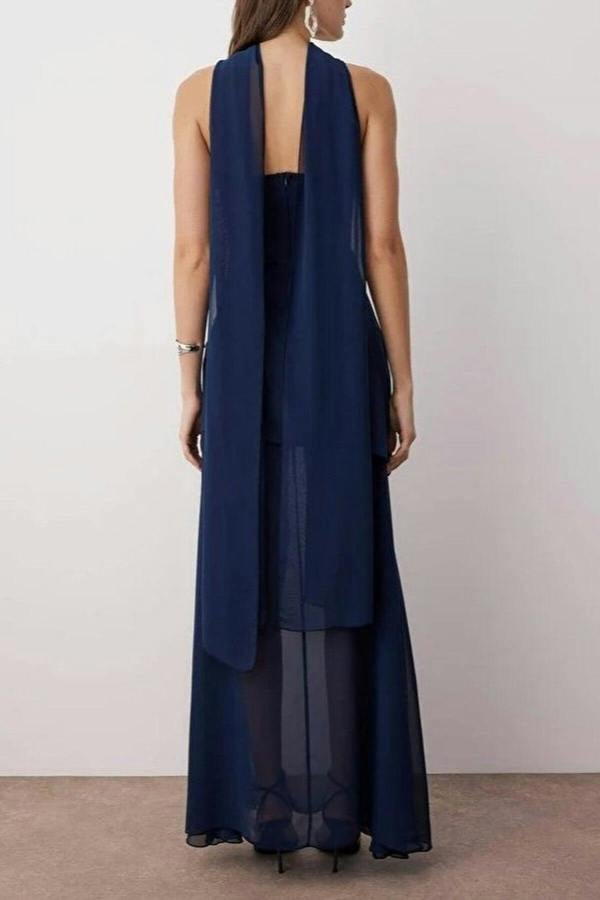 WOVCOR Woven Maxi Evening Dress with Shawl Detail