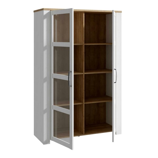 Wyld Haus Bramblecroft White and Natural Oak Wood Display Cabinet 2 Doors