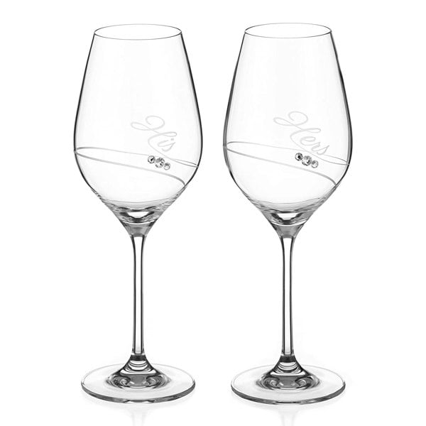 Diamante His & Hers Wine Glasses Adorned with Swarovski Crystals - Set of 2