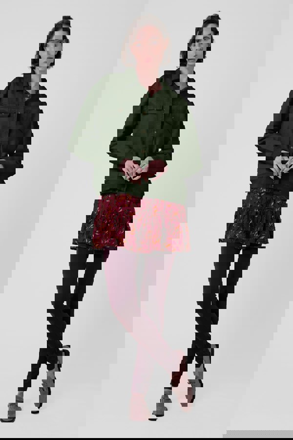 ENORSIA Womens Green Flap Pocket Button Detail Jacket