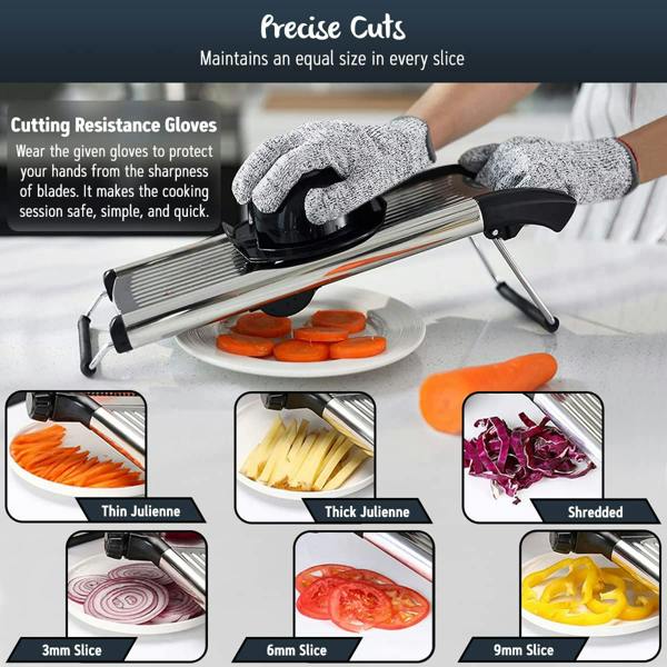 ADOV Professional Vegetable Cutter, Adjustable Stainless Steel Mandoline Slicer with Safety Gloves and Hand Guard