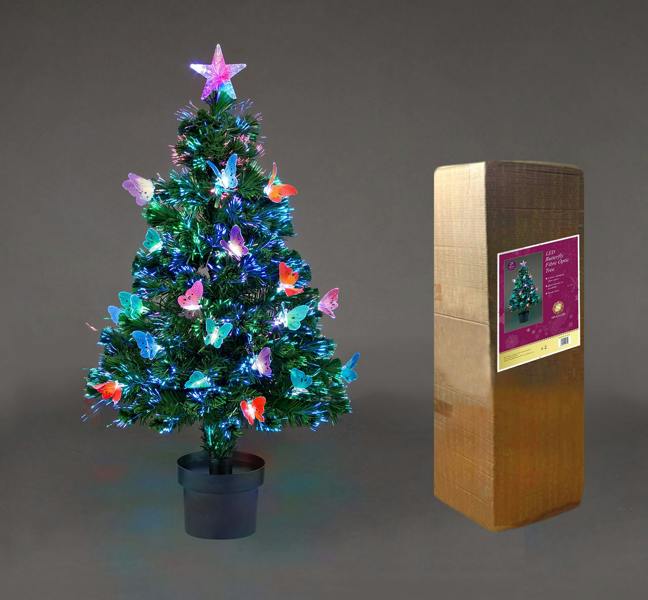 2ft to 6ft Butterflies Fibre Optic Pre-Lit Christmas Trees with LED Lights, PVC Green Tips image 1