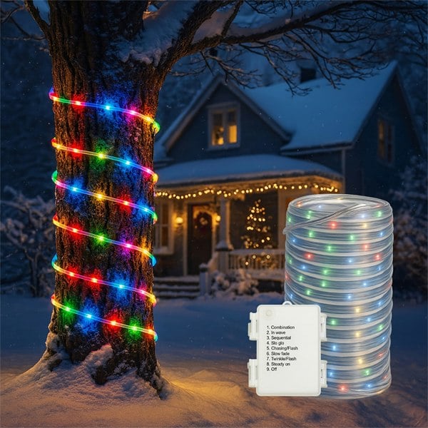 Xmas Haus 10M Multi-Colour Festive Christmas Rope Light  Battery Operated