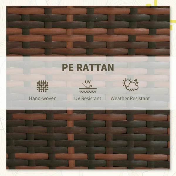Brown woven rattan panel with UV and weather-resistant protection icons