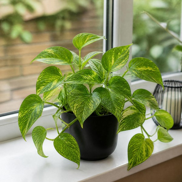 Epipremnum Aureum – Golden Pothos Devil’s Ivy Houseplant in 12cm Pot - Matt Black Ceramic Pot - 1