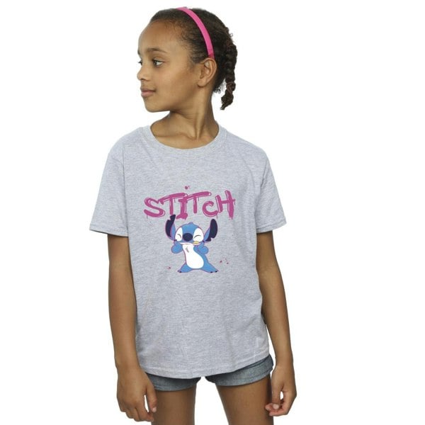 Disney Girls Lilo And Stitch Graffiti Cotton T-Shirt - Sports Grey