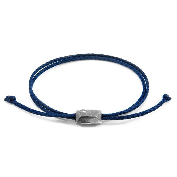 Anchor & Crew Navy Blue Edward Silver and Rope SKINNY Bracelet