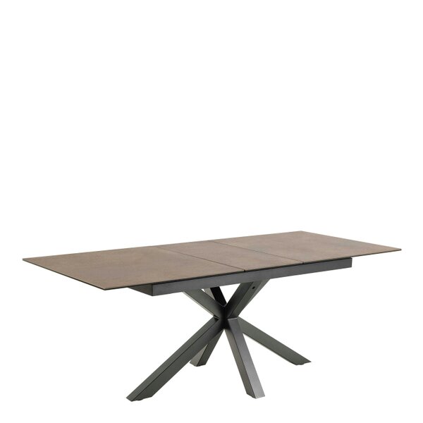 Wyld Haus Perth 168cm Rusty Brown Ceramic Extendable Dining Table Industrial Black Metal Legs