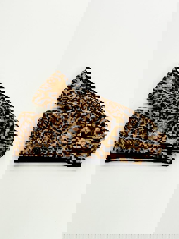 SVNX Leopard Print Gloves with Black Buttons