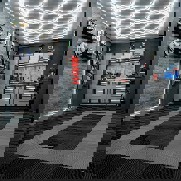 Monstershop Vented Garage Floor Tiles With Edges – 90 Black & 30 Grey