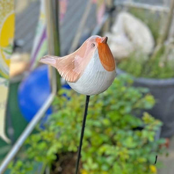 Boltze Porcelain Robin on a Stake Garden Bird Ornament