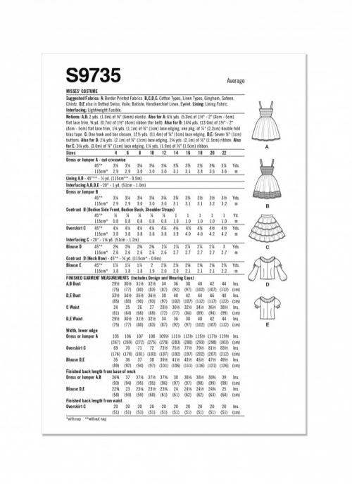 Simplicity Sewing Pattern 9735, Costumes for Women, D5 (4-6-8-10-12) - Intermediate
