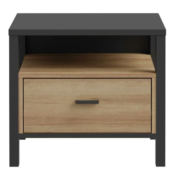 Wyld Haus Egtved Black and Natural Oak Wood Effect Bedside 1 Drawer