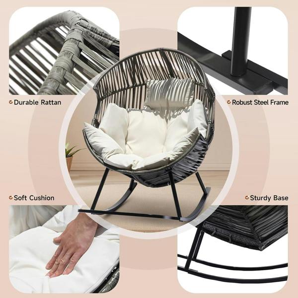 Leaper Oversized PE Rattan Rocking Chair with Thick Cushion