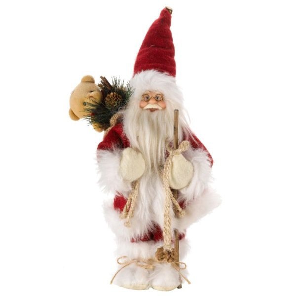 Samuel Alexander 30cm Battery Operated Red Standing Light up Santa Claus with Brown Woven Sack