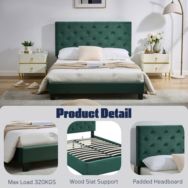 Furniture One Ottoman Storage Bed Frame, Bed Frame with Underbed Storage, Adjustable Headboard, Solid Wood Slats, Max Load 320KS