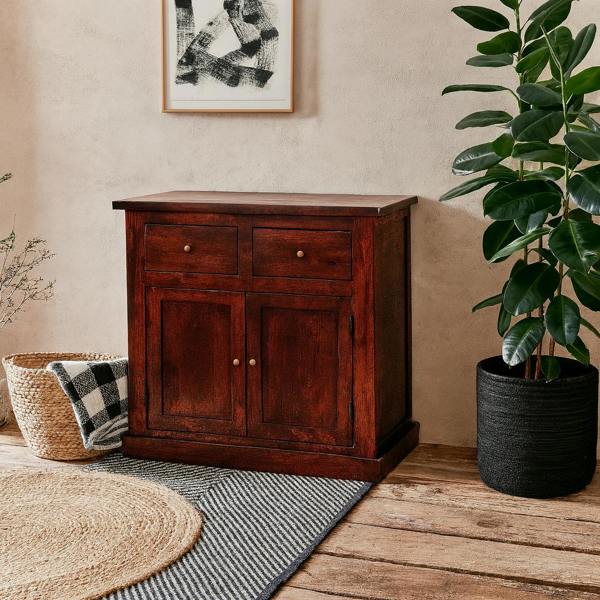 Wyld Haus Oxford Mahogany Mango Wood Storage Cabinet 2 Drawers 2 Doors