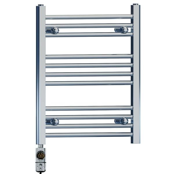 MYHOMEWARE 500 x 600 mm Chrome Electric Bathroom Towel Rail Radiator Heater With AF Thermostatic Electric Element Pre-Filled