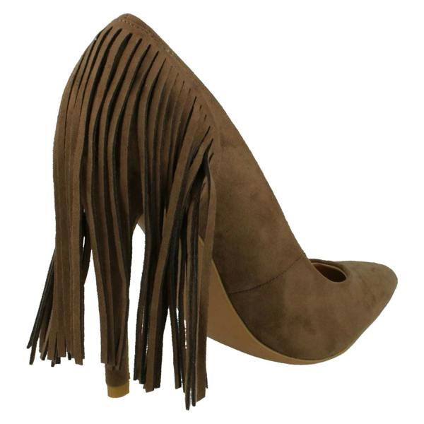Spot On Ladies Spot On High Heel Fringe Trim Court Shoe