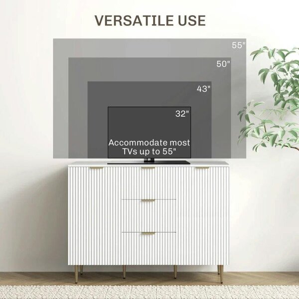 2-Door Sideboard with 3 Drawers and Adjustable Shelves - White