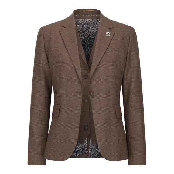 TruClothing Women's Brown Three-Piece Tailored Fit Suit in Prince of Wales Check