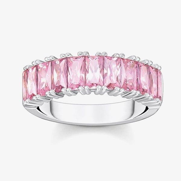 THOMAS SABO Silver & Pink Baguette Cut Cubic Zirconia Ring TR2366-051-9