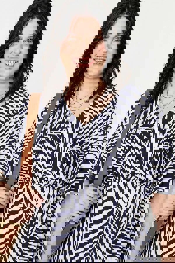 Navy | Curve Leaf Print Short Sleeve Midi Dress