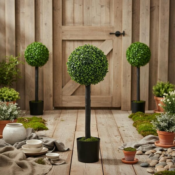 Wyld Haus Rimmo Set Of 2 Artificial Boxwood Ball Trees Suitable For Indoor Or Outdoor Settings