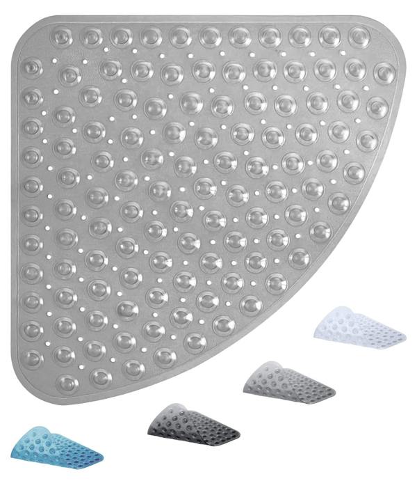 ADOV Corner Shower Mat, 54 x 54cm Curved Non Slip Bath Mat with Suction Cups and Drainage Holes