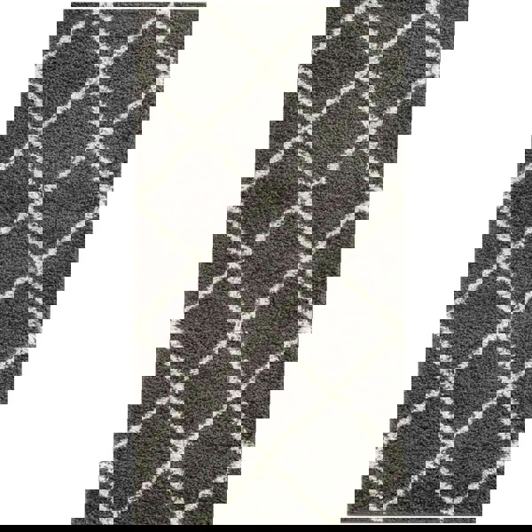 Diamond Design Thick Shaggy Area Rugs Dark Grey