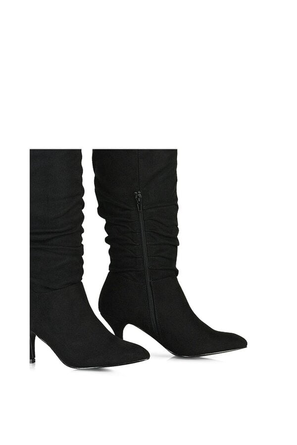 XY LONDON Ruched Knee High Pointed Mid Stiletto Heel Boots