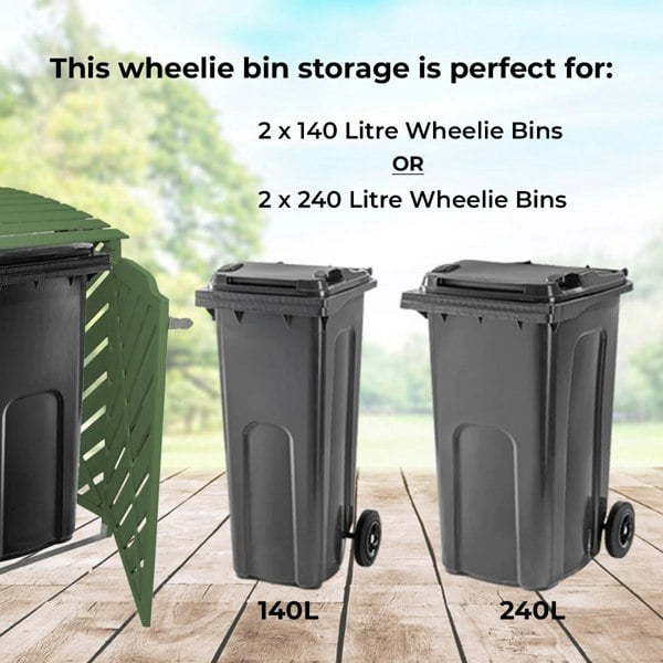 Monstershop Fir Wood Double Wheelie Bin Storage - Sage Green