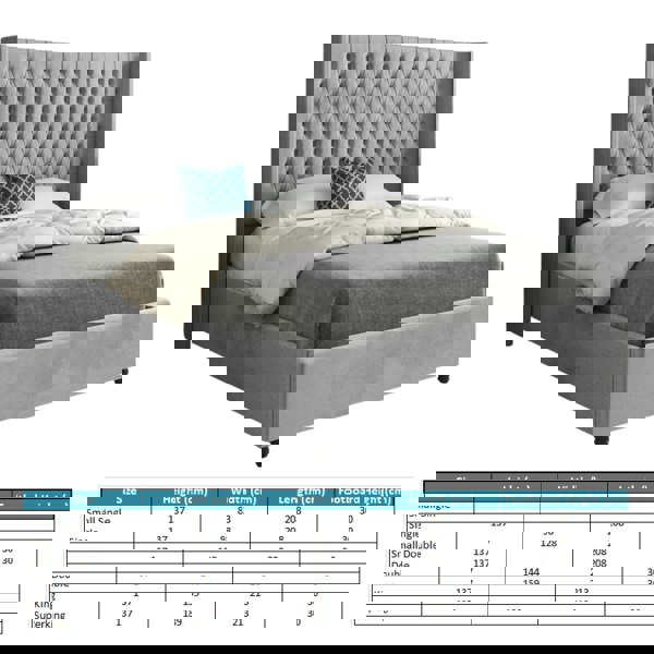 Casa Magna Volta Straight Winged Upholstered Soft Velvet Bed Frame - Grey