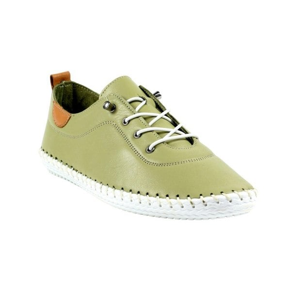 Lunar Women's St Ives Leather Plimsolls - Khaki Green